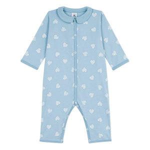 Petit Bateau - Gestreifter Schlafanzug mit Herzmotiv „Gute Nacht“ | Hellblau