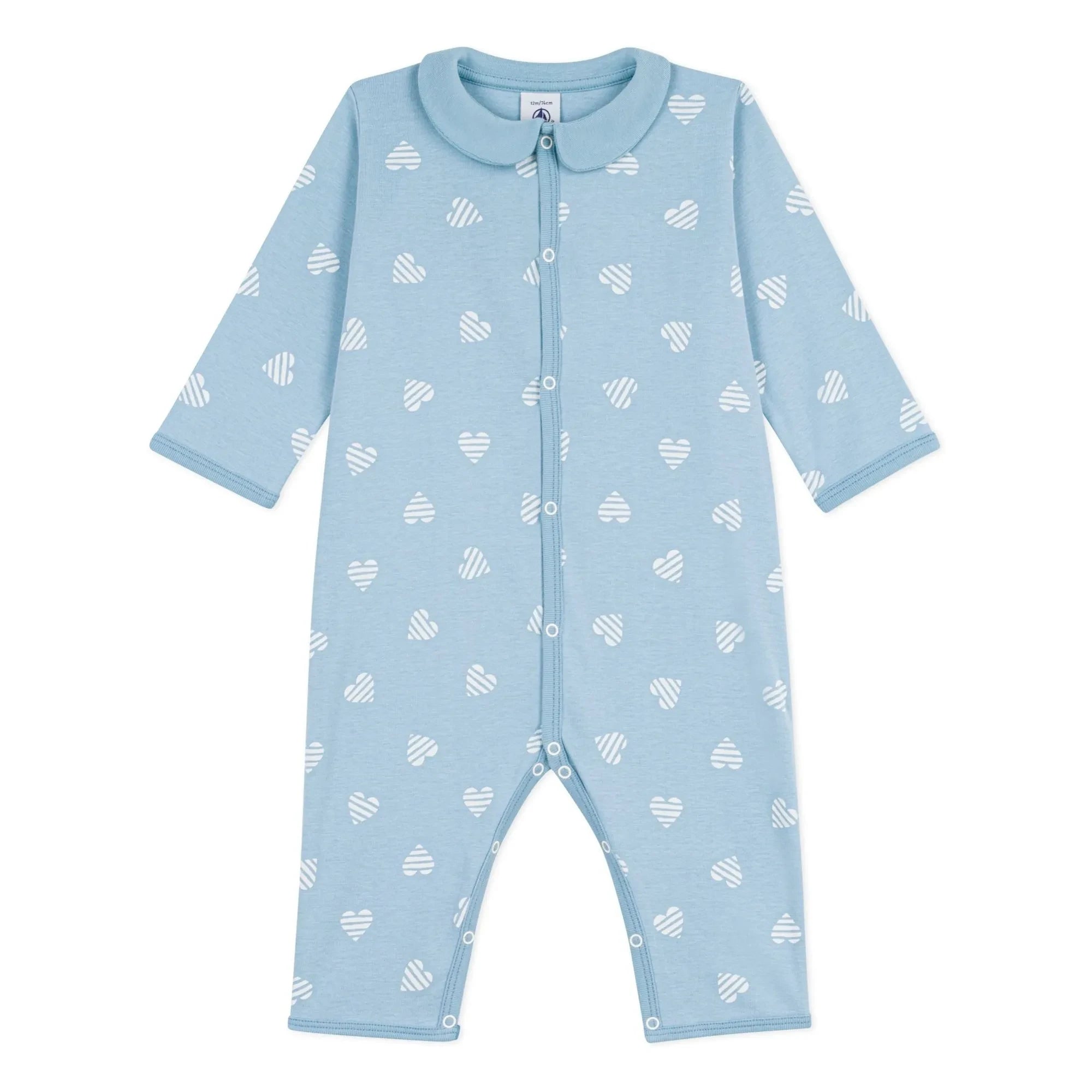 Petit Bateau - Gestreifter Schlafanzug mit Herzmotiv „Gute Nacht“ | Hellblau