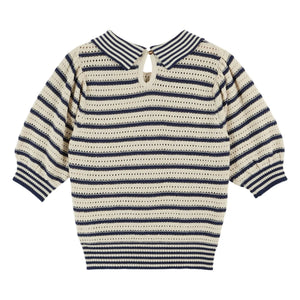Emile et Ida - Organic cotton openwork striped sweater | Navy Blue