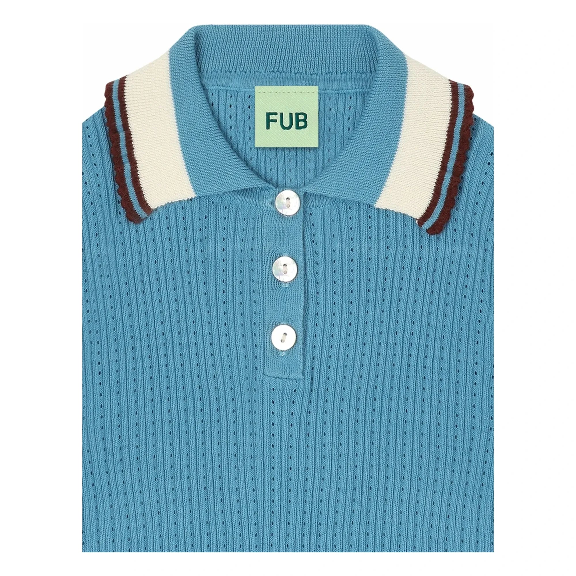 FUB - Polo Pointelle İnce Organik Pamuklu Örgü | Azure blue