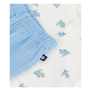 Petit Bateau - Hemd- und Shorts-Set mit Tiermuster aus Bio-Baumwollgaze | Blau