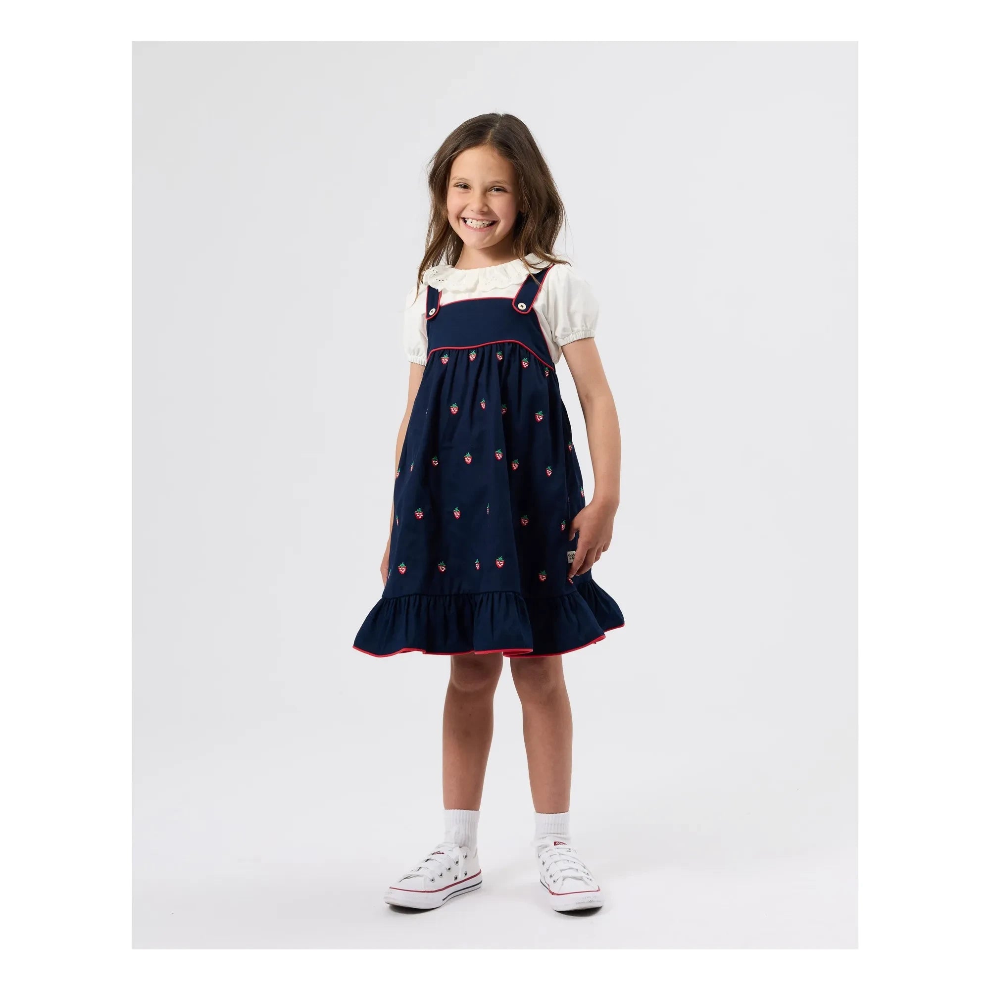 Goldie + Ace - Strawberry Ruffle Dress | Navy Blue