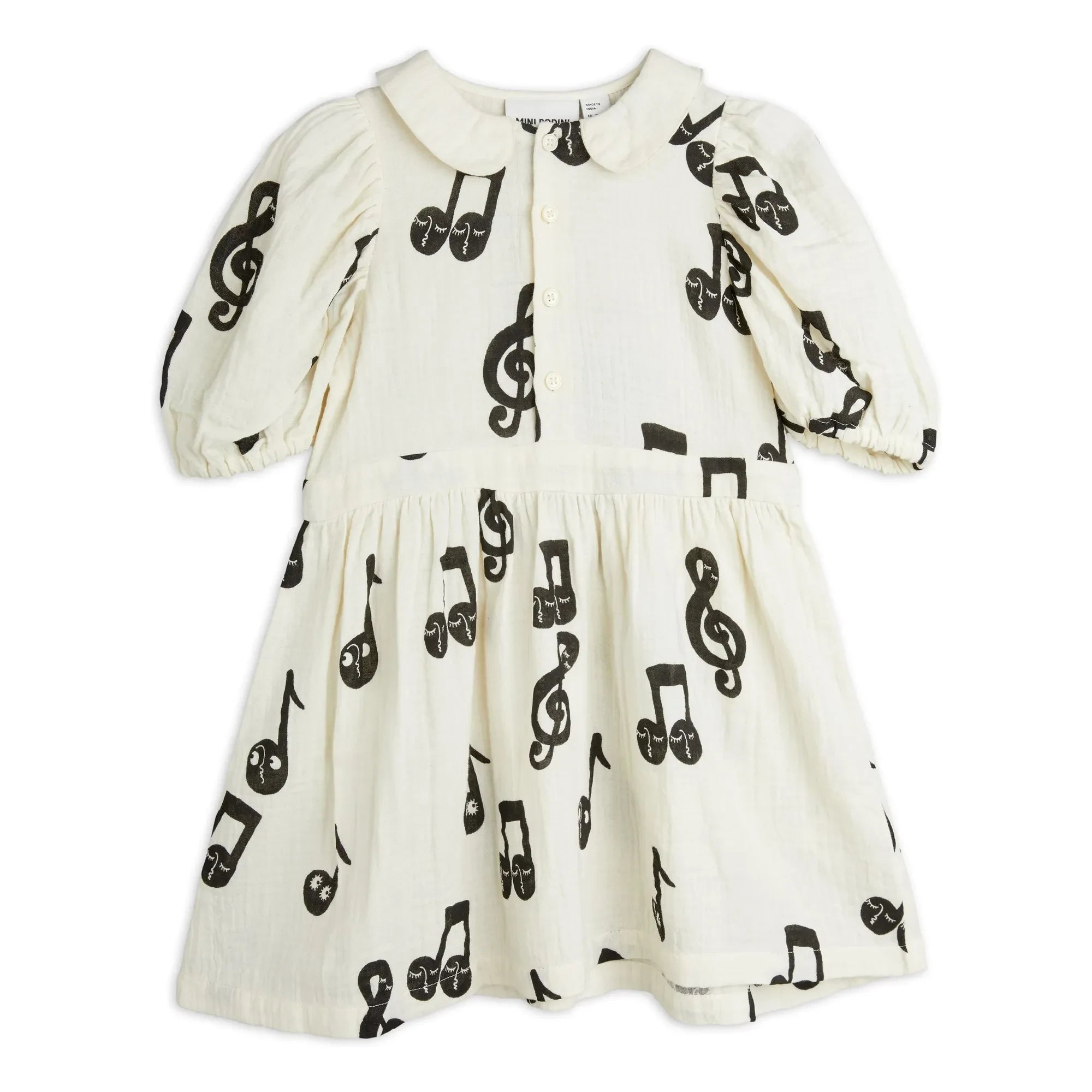 Mini Rodini - Dress Notes Organic Cotton Gauze | White