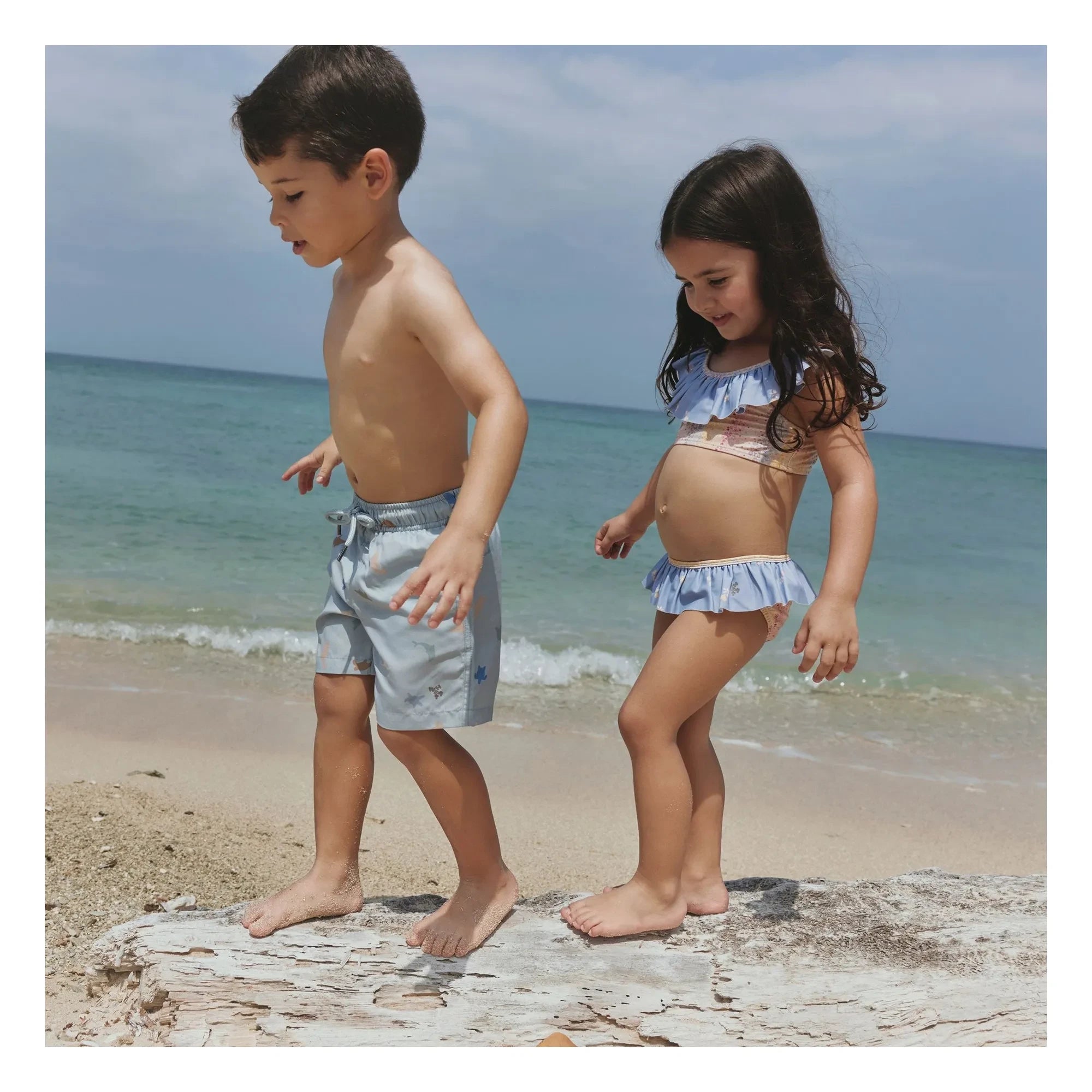 Wheat - Hansi Recycled Fiber Striped Swimsuit | Light Blue