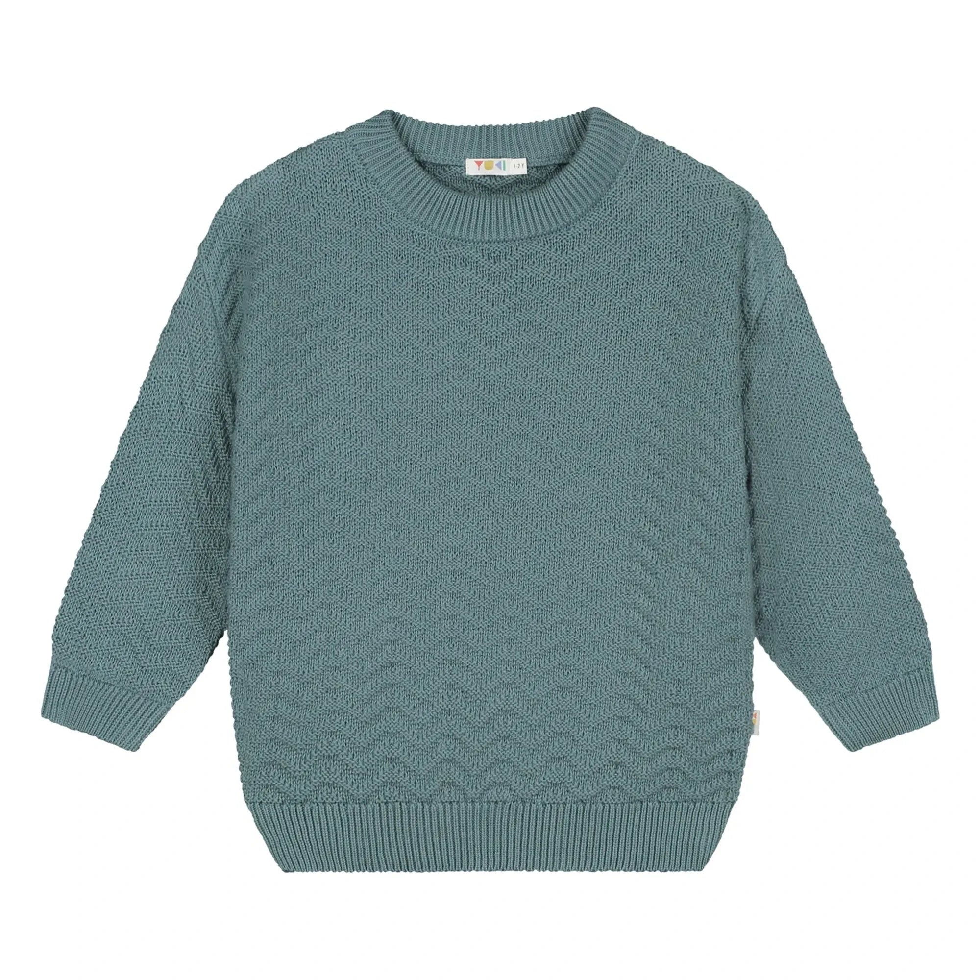 Yuki - Pullover aus Bio-Baumwolle mit Wellenmuster | Grau-Blau