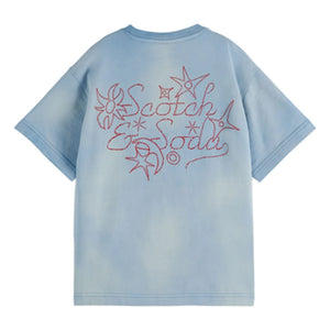 Scotch & Soda – T-Shirt aus gewaschener Bio-Baumwolle mit Artwork | Hellblau