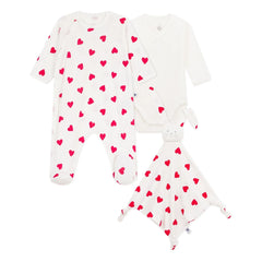 Petit Bateau - 3 Piece Pajama Jumpsuit & Cute Hearts Gift Set | White
