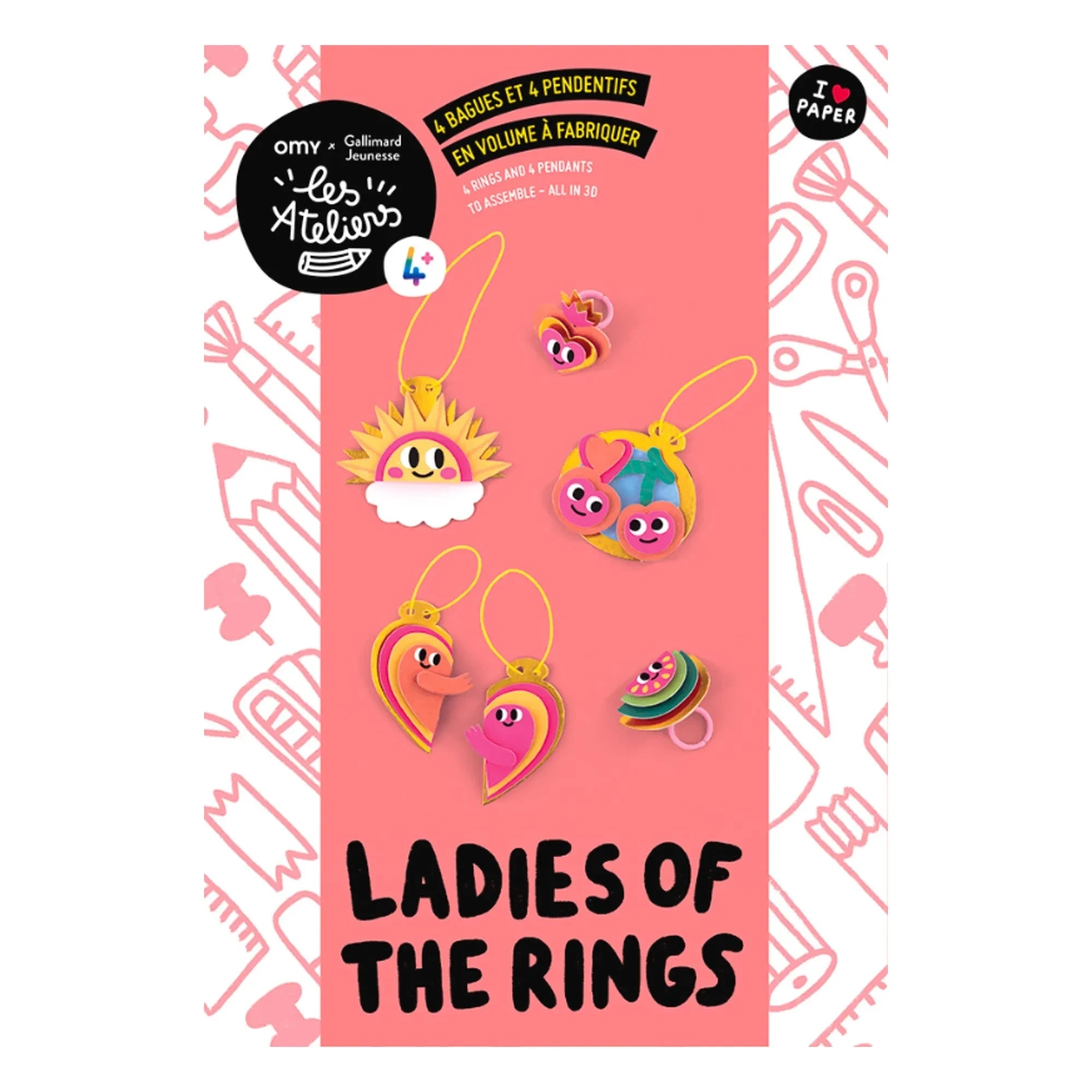 Omy x Gallimard Jeunesse - Set mit 4 Ringen und 4 Anhängern zum Basteln