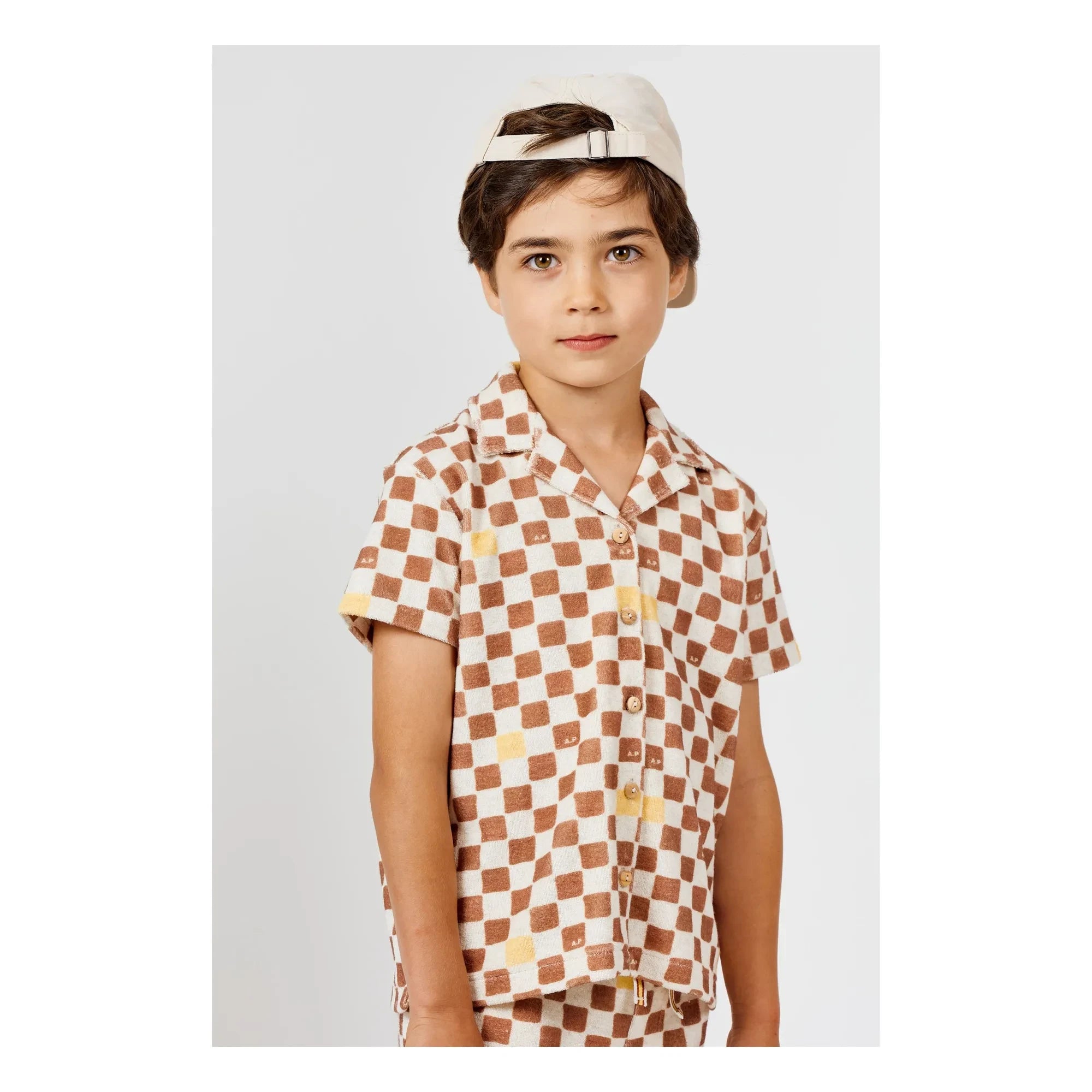 Arsène et Les Pipelettes - Damier organic cotton terry shirt | Brown