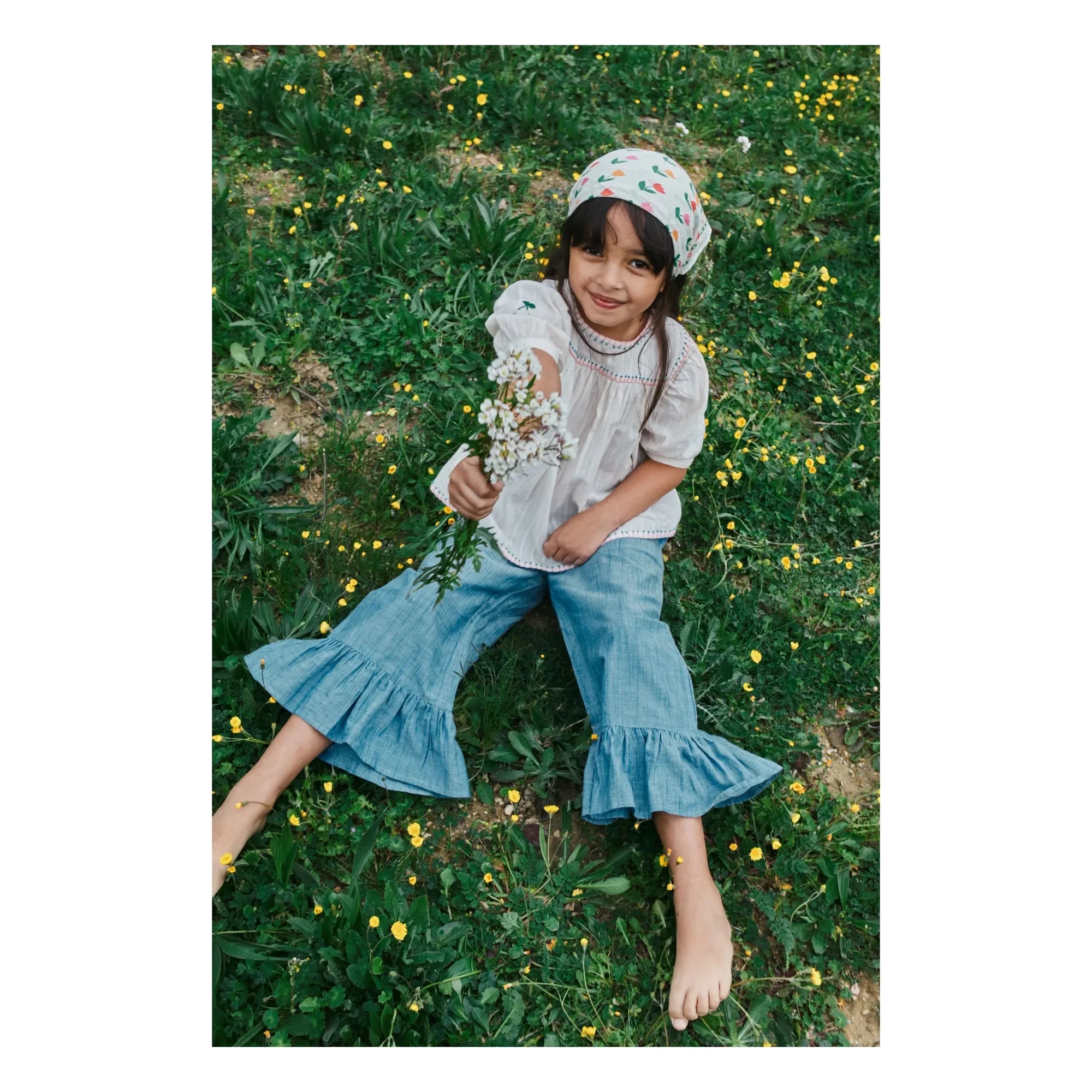 Emile et Ida - Mavi Chambray Fırfırlı Pantolon