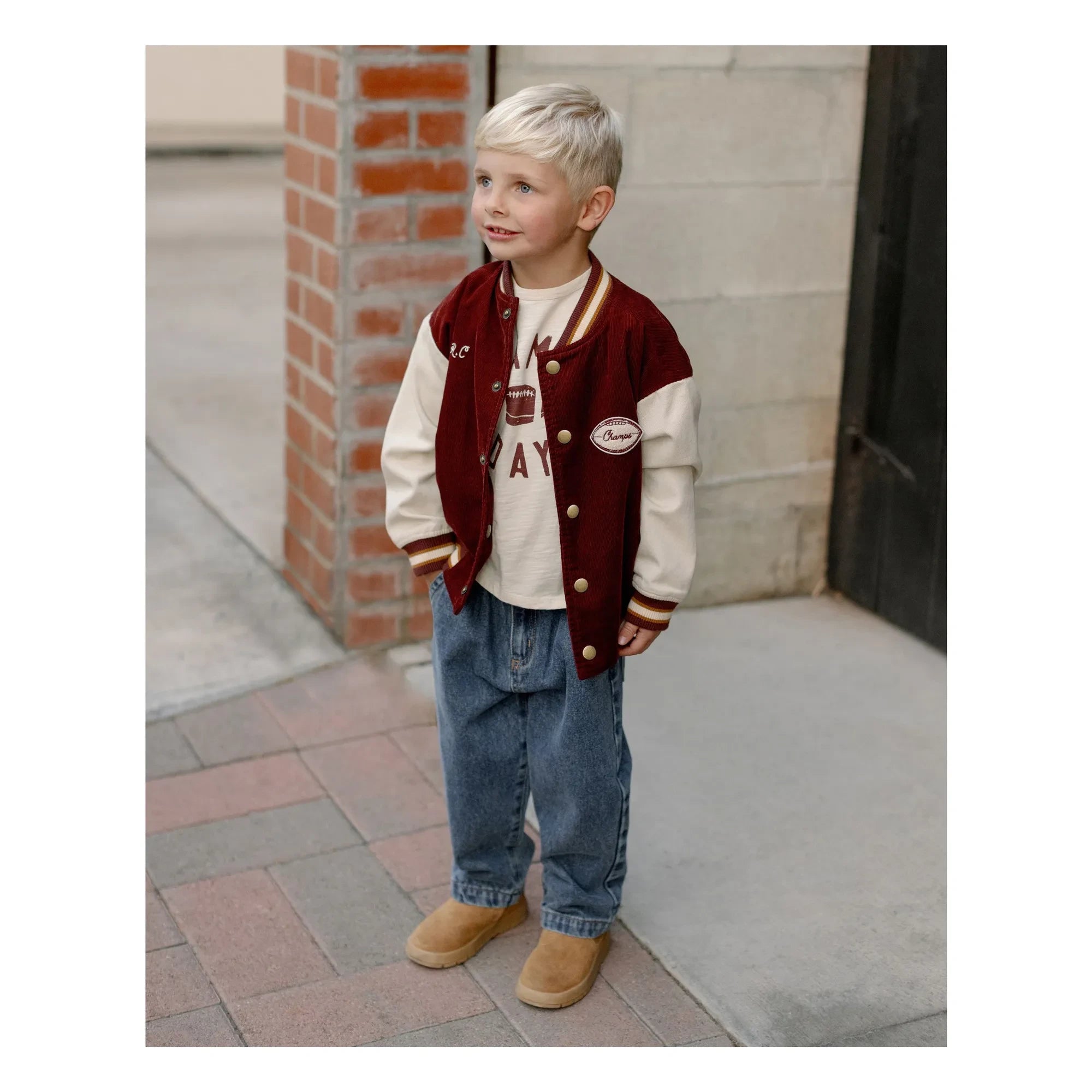 Rylee + Cru - Kadife Varsity Bomber Ceket | Bordo