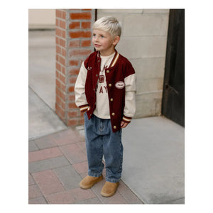 Rylee + Cru - Kadife Varsity Bomber Ceket | Bordo