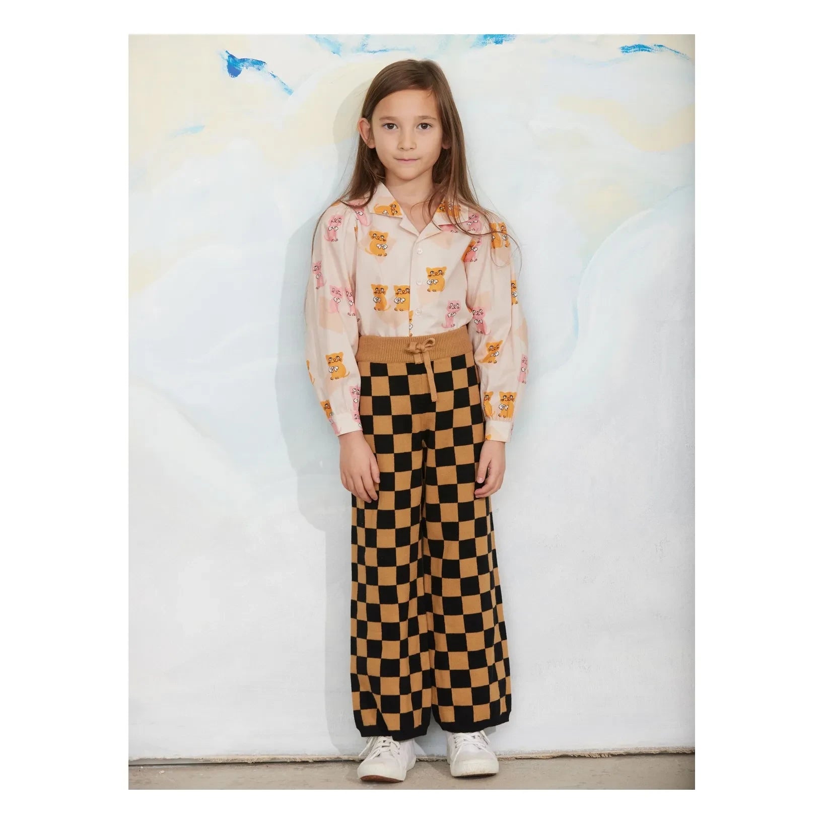 Mini Rodini - Damier-Hose aus Bio-Baumwoll-Mesh | Braun