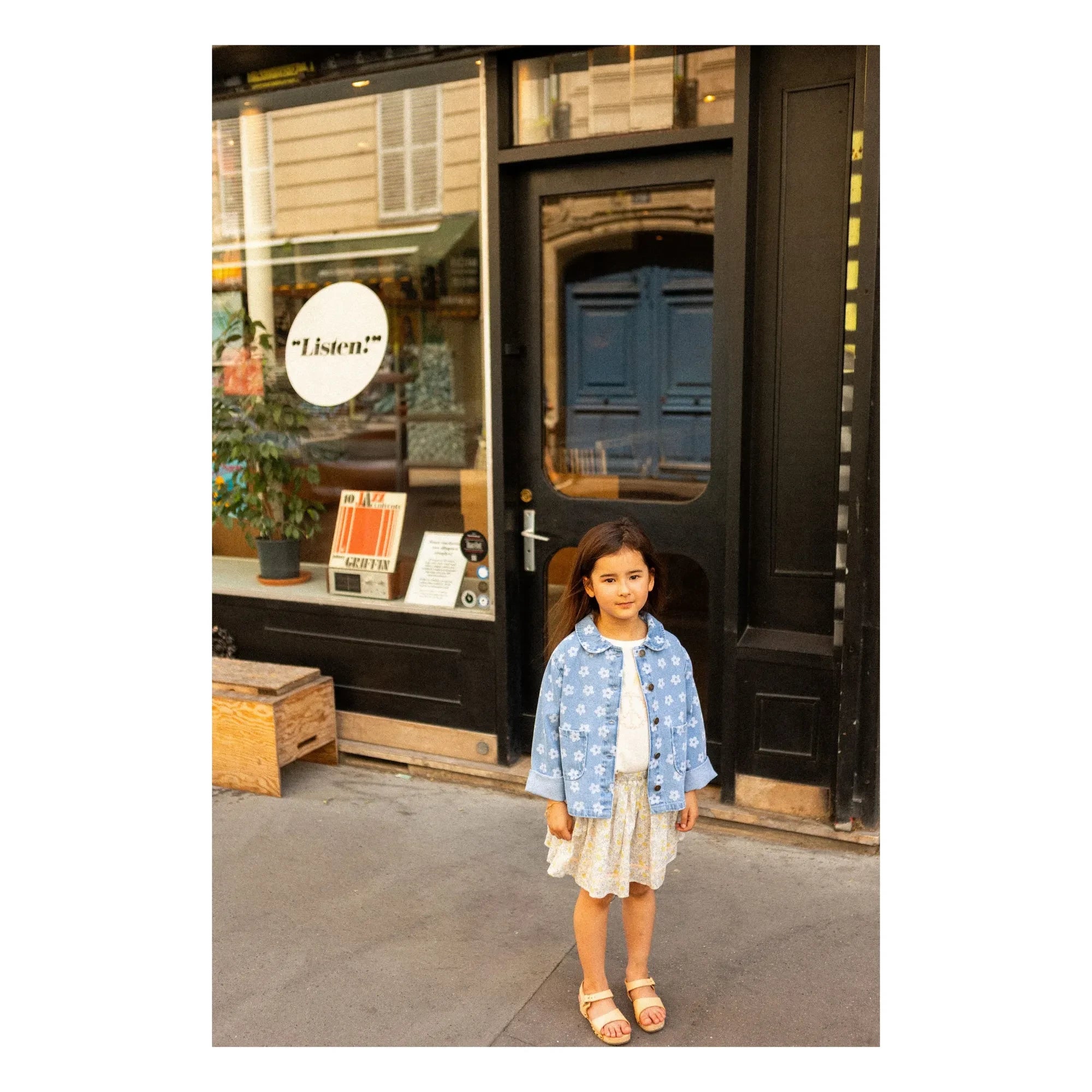 Louis Louise - Floral Brown Denim Jacket | Light Blue