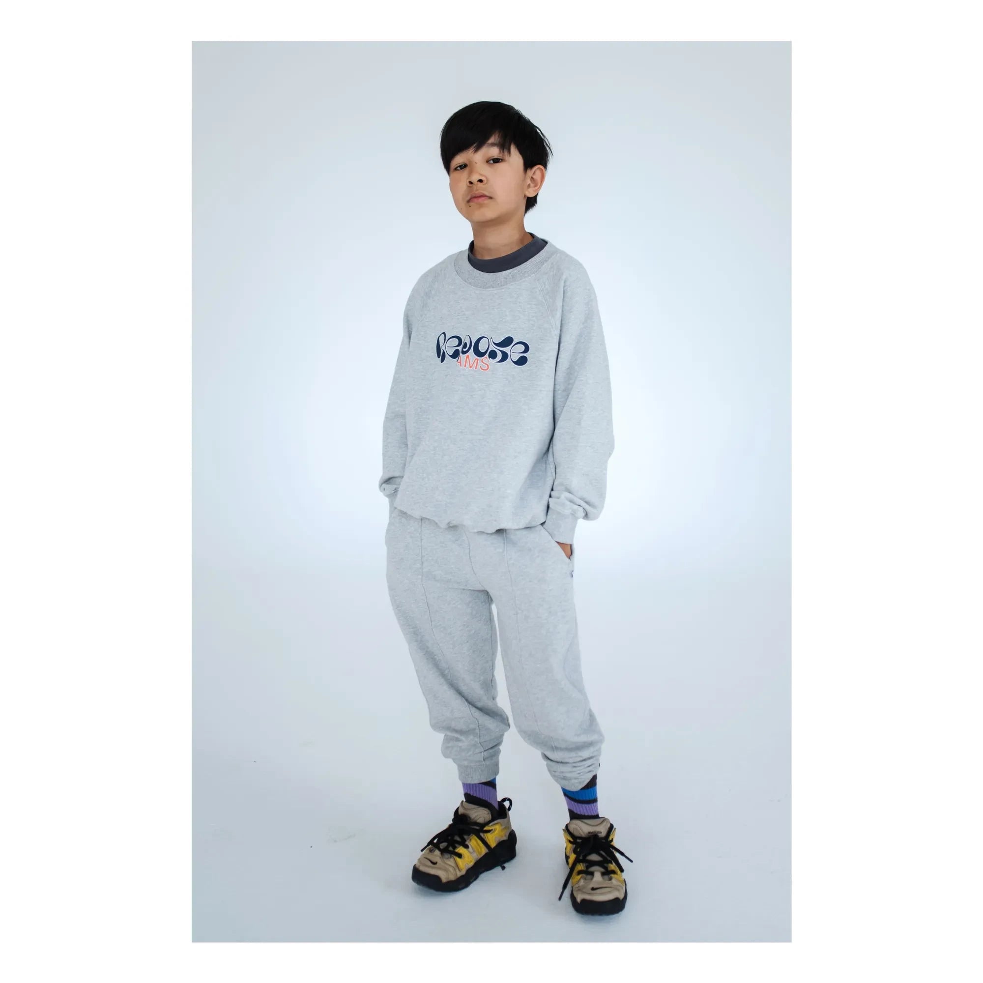 Repose AMS - Organik pamuk logolu sweatshirt | Gri melanj