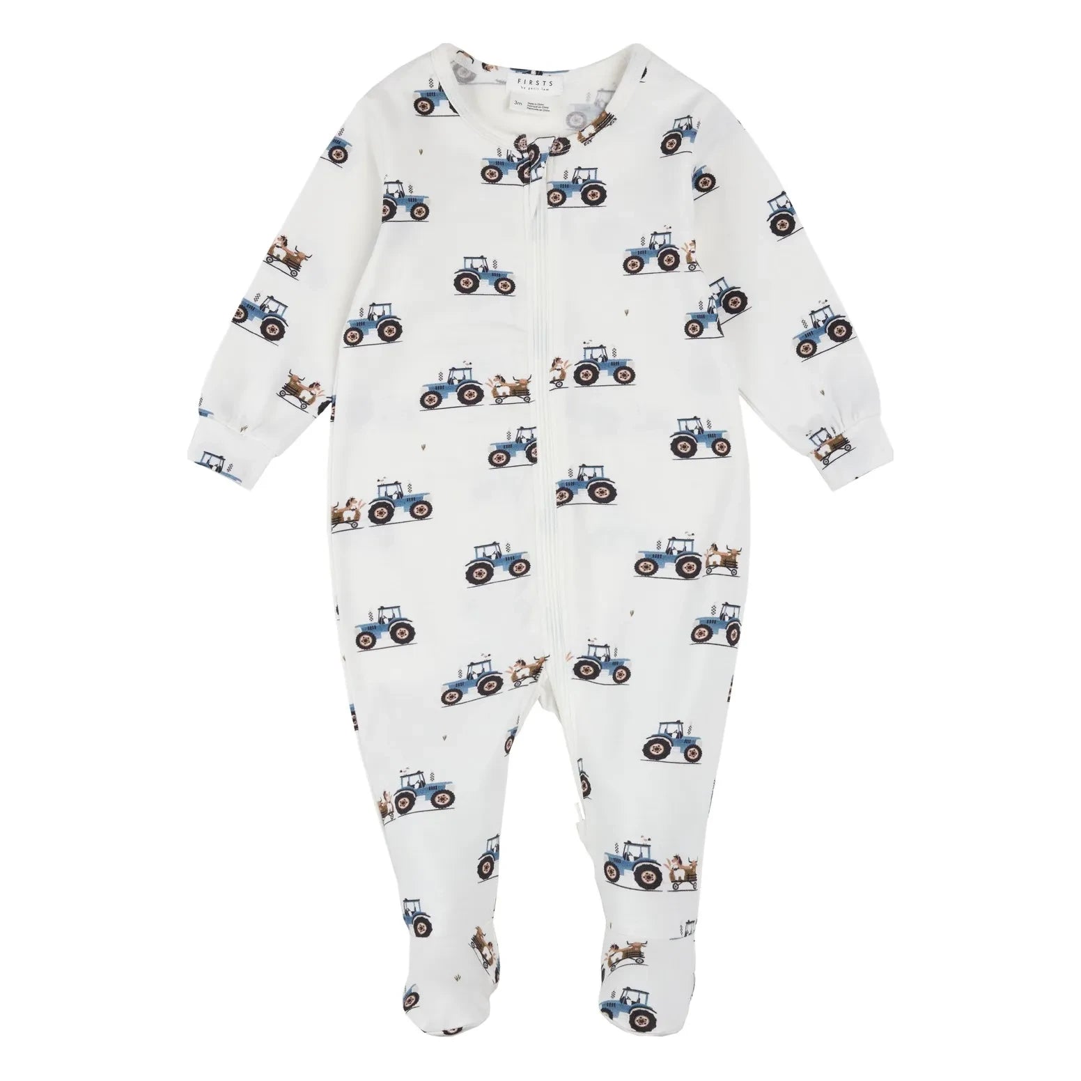 Petit Lem - Traktör Desenli Modal ve Organik Pamuk Dönüştürülebilir Pijama | Ekru