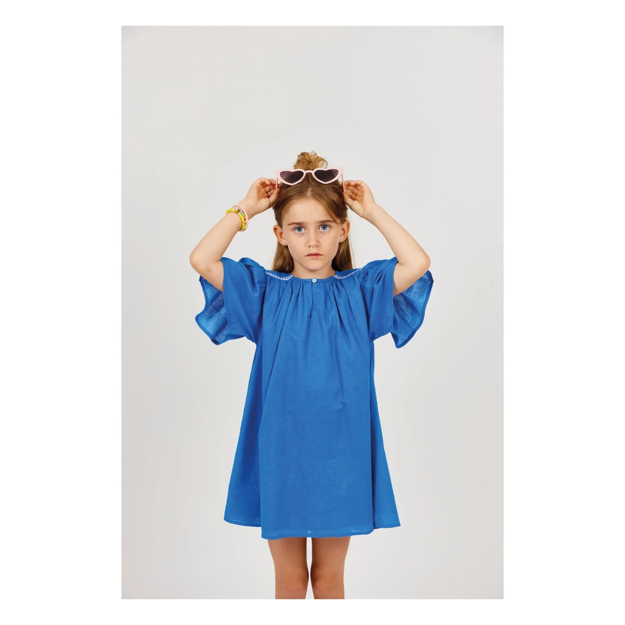 Arsène et Les Pipelettes - Organic Cotton Voile Ruffled Dress | Azure Blue