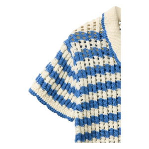 Copenhagen Colors – Häkel-Kurzarm-Cardigan aus Bio-Baumwolle | Azurblau