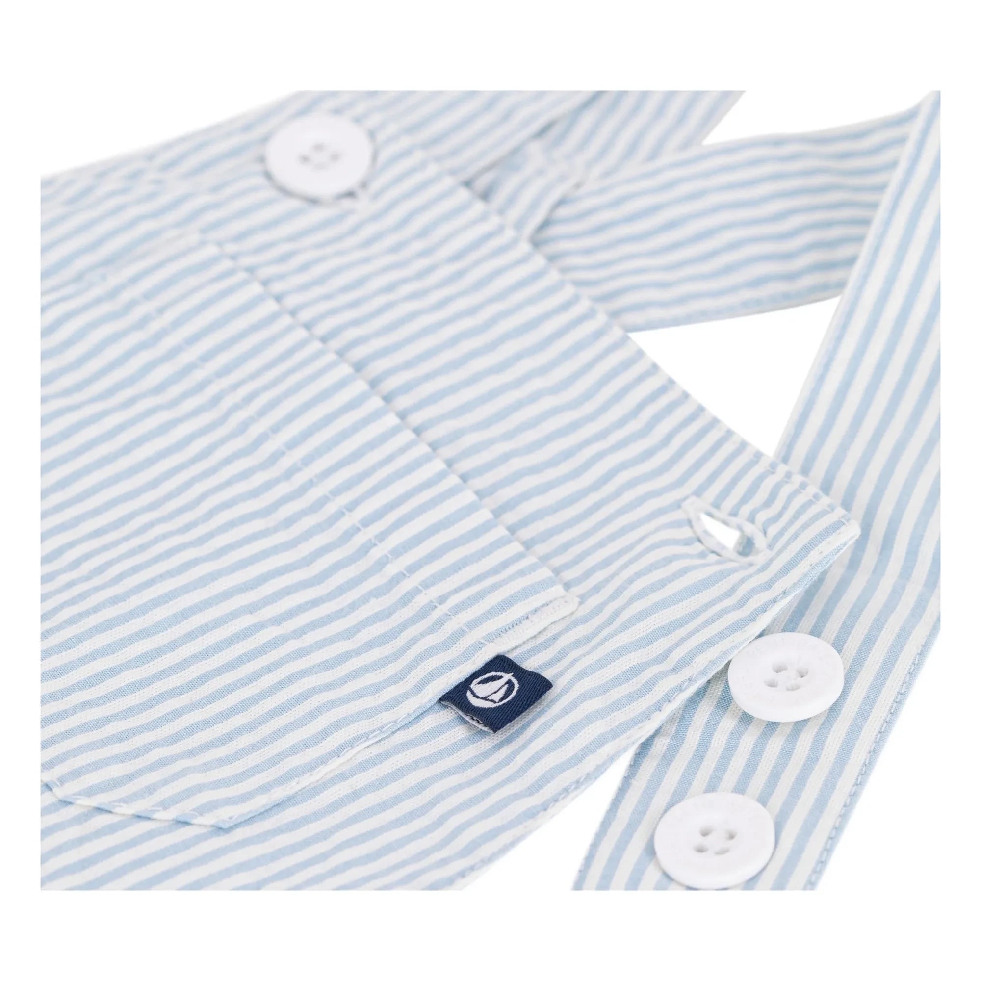 Petit Bateau - Çizgili Seersucker Organik Pamuklu Kısa Salopet | Açık Mavi