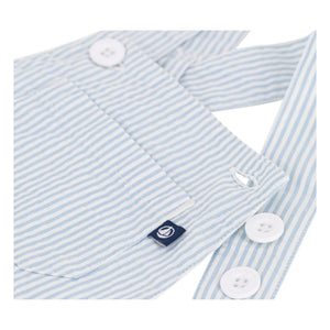 Petit Bateau - Çizgili Seersucker Organik Pamuklu Kısa Salopet | Açık Mavi