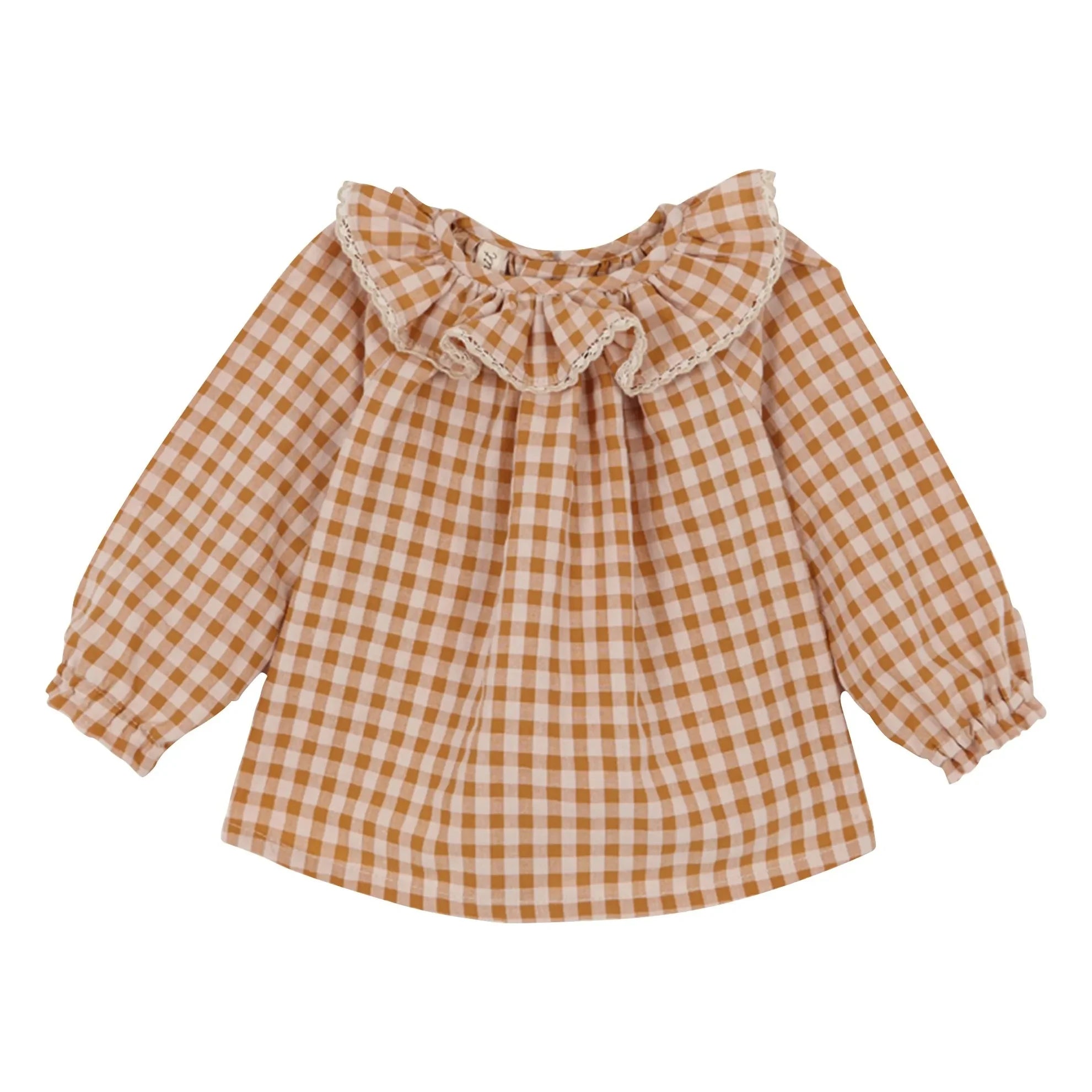 birinit - Set Vichy Bluse und Bloomer aus Bio-Baumwolle | Karamell