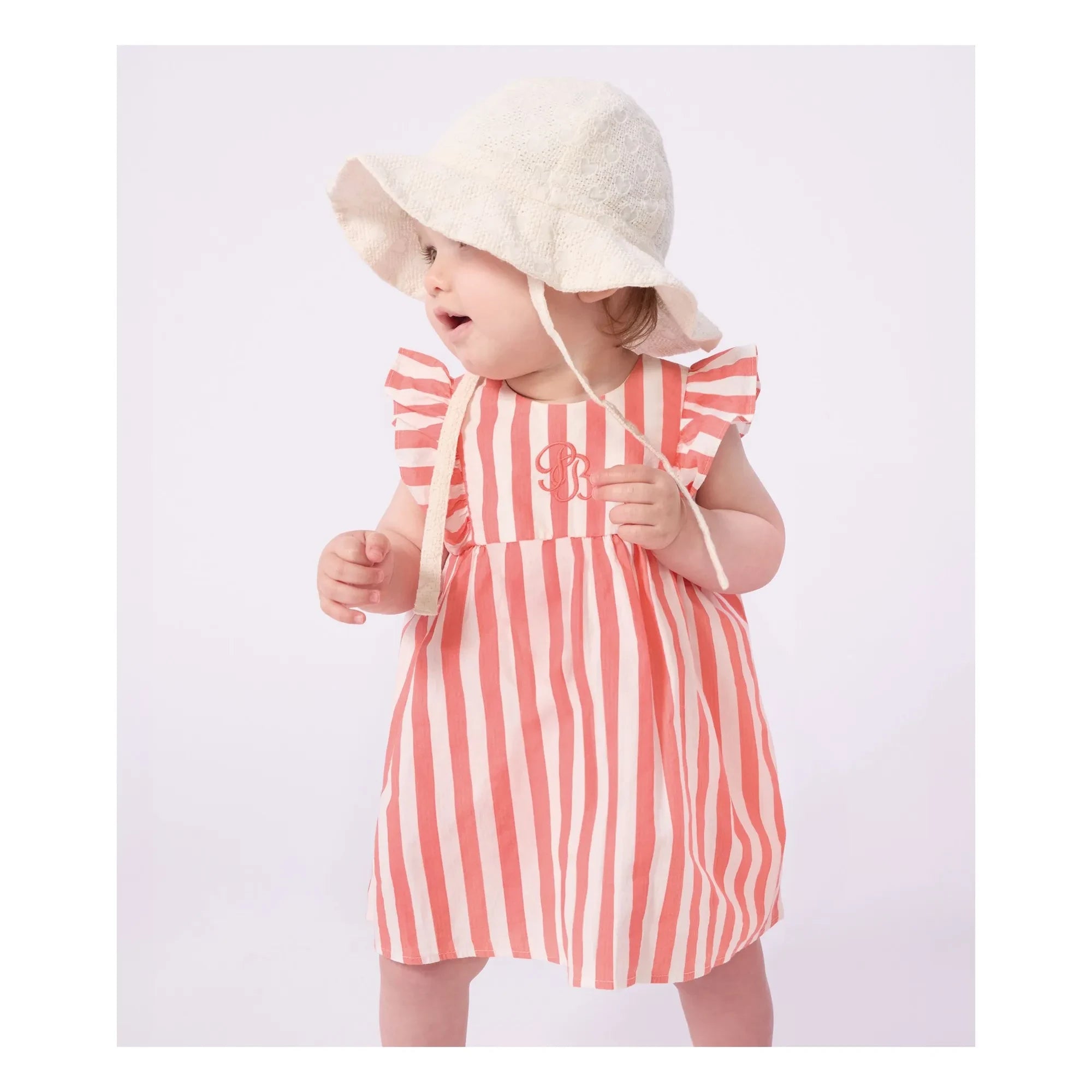 Petit Bateau - Çizgili Seersucker Organik Pamuk Elbise ve Bloomer Seti | Mercan