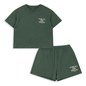 Konges Sløjd - Famo Tenis organik pamuklu T-shirt ve şort seti | Koyu yeşil