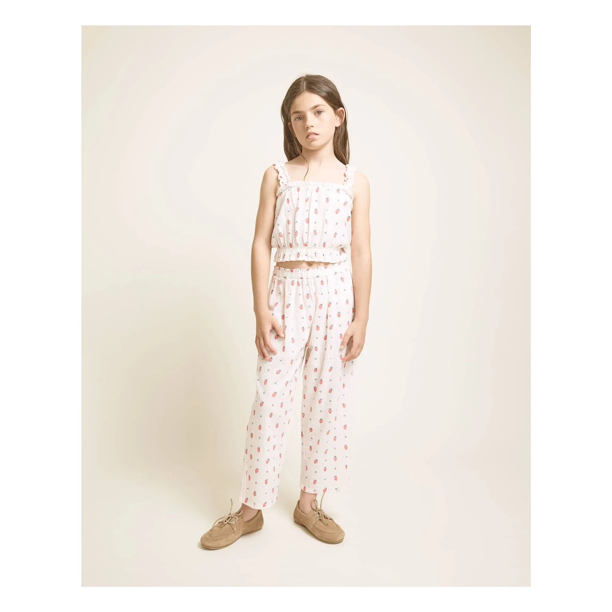Búho - Organic Cotton Strawberry Ruffle Top | Cream