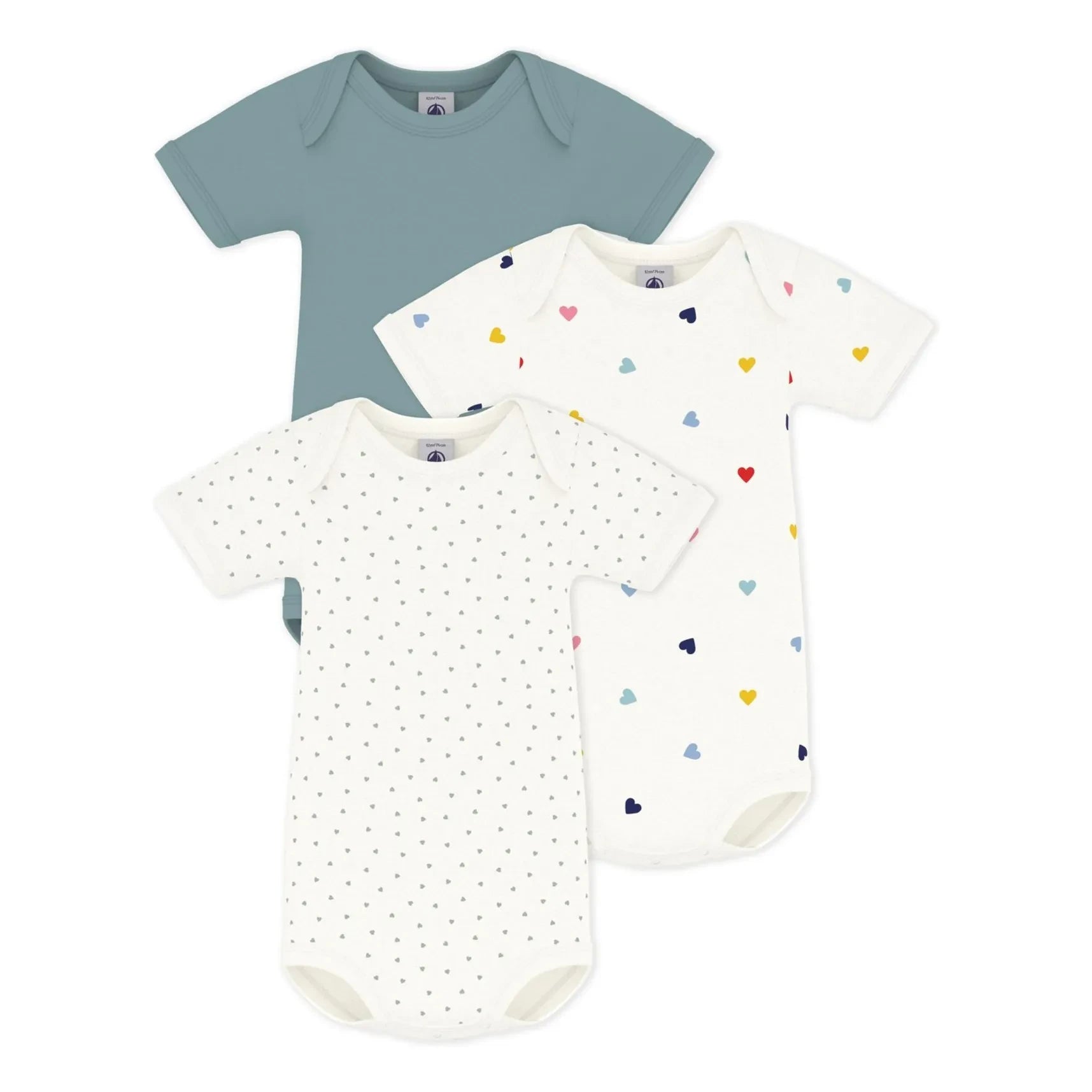 Petit Bateau - 3er-Set Bio-Baumwoll-Bodys mit Herz | Blau