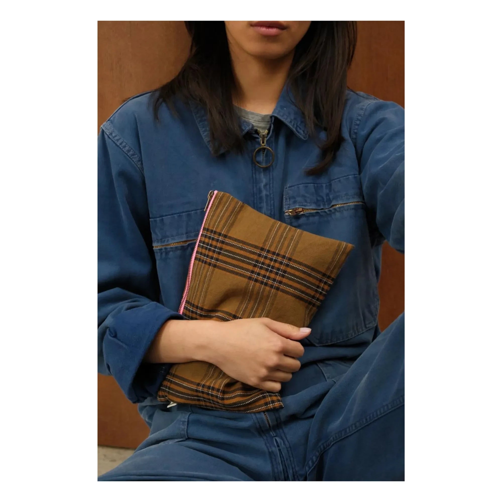 Rose in April - Lili Tartan clutch çanta | Kahverengi