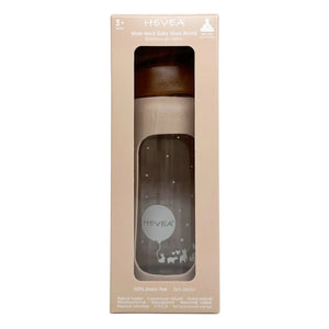 Hevea - Weithals-Babyflasche aus Glas mit mittlerem Durchfluss und Schutzhülle | Sand