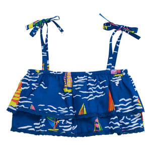 Maison Mangostan - Blaues Crop Top mit Rüschen-Segeln