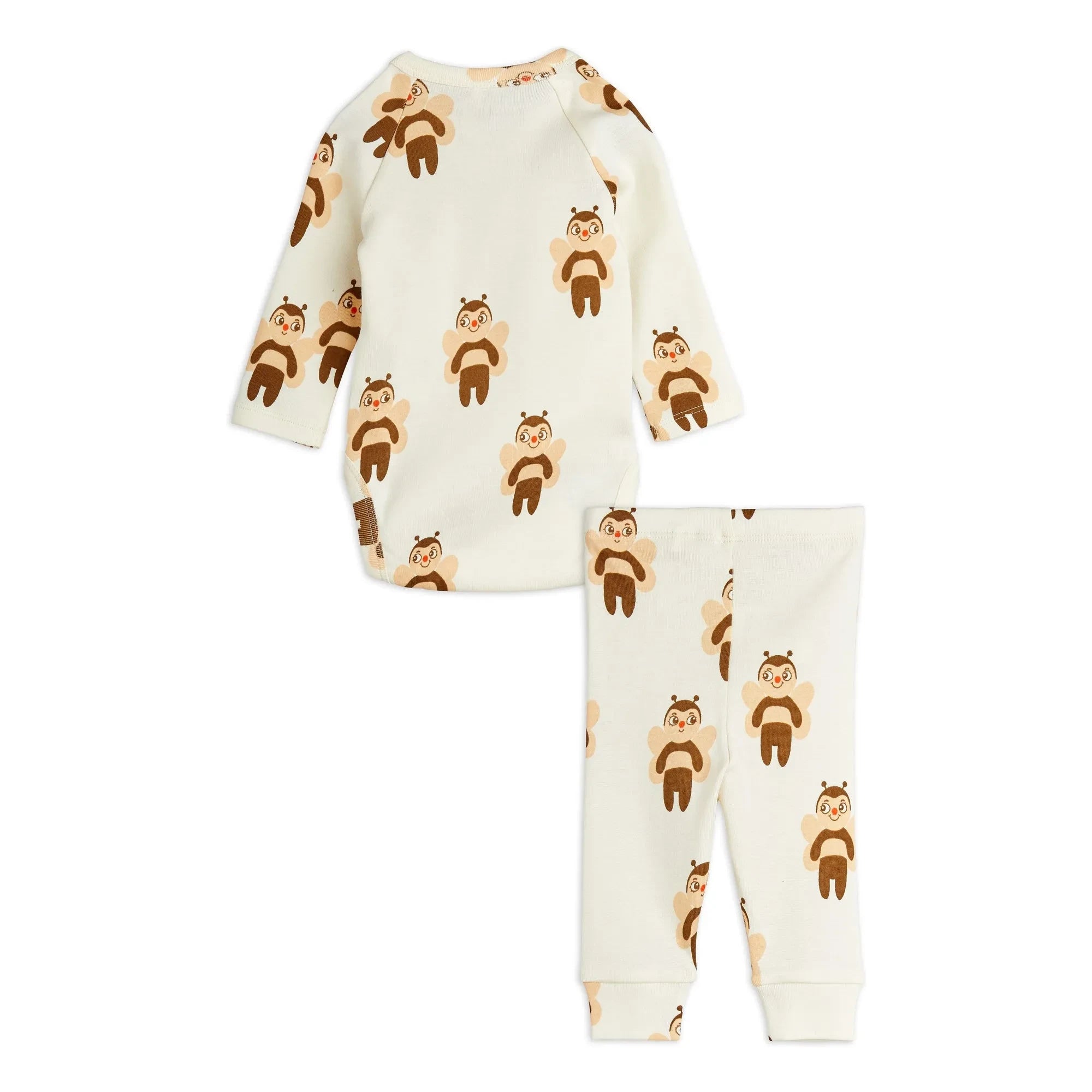 Mini Rodini - Organic Cotton Bee Patterned Bodysuit and Tights Set | Ecru