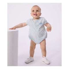 Petit Bateau - Gestreifter Seersucker-Overall aus Bio-Baumwolle | Hellblau