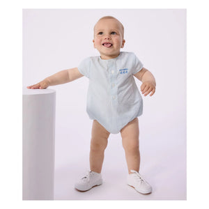 Petit Bateau - Gestreifter Seersucker-Overall aus Bio-Baumwolle | Hellblau