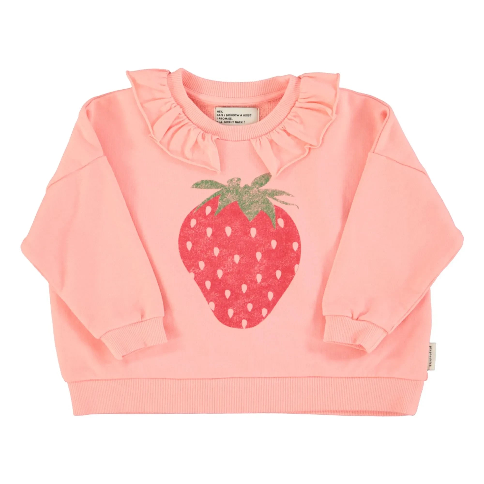 Piupiuchick - Çilek organik pamuklu fırfırlı sweatshirt | Pembe