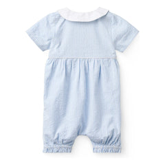 Copenhagen Colors - Organic Cotton Striped Peter Pan Collar Romper | Light Blue