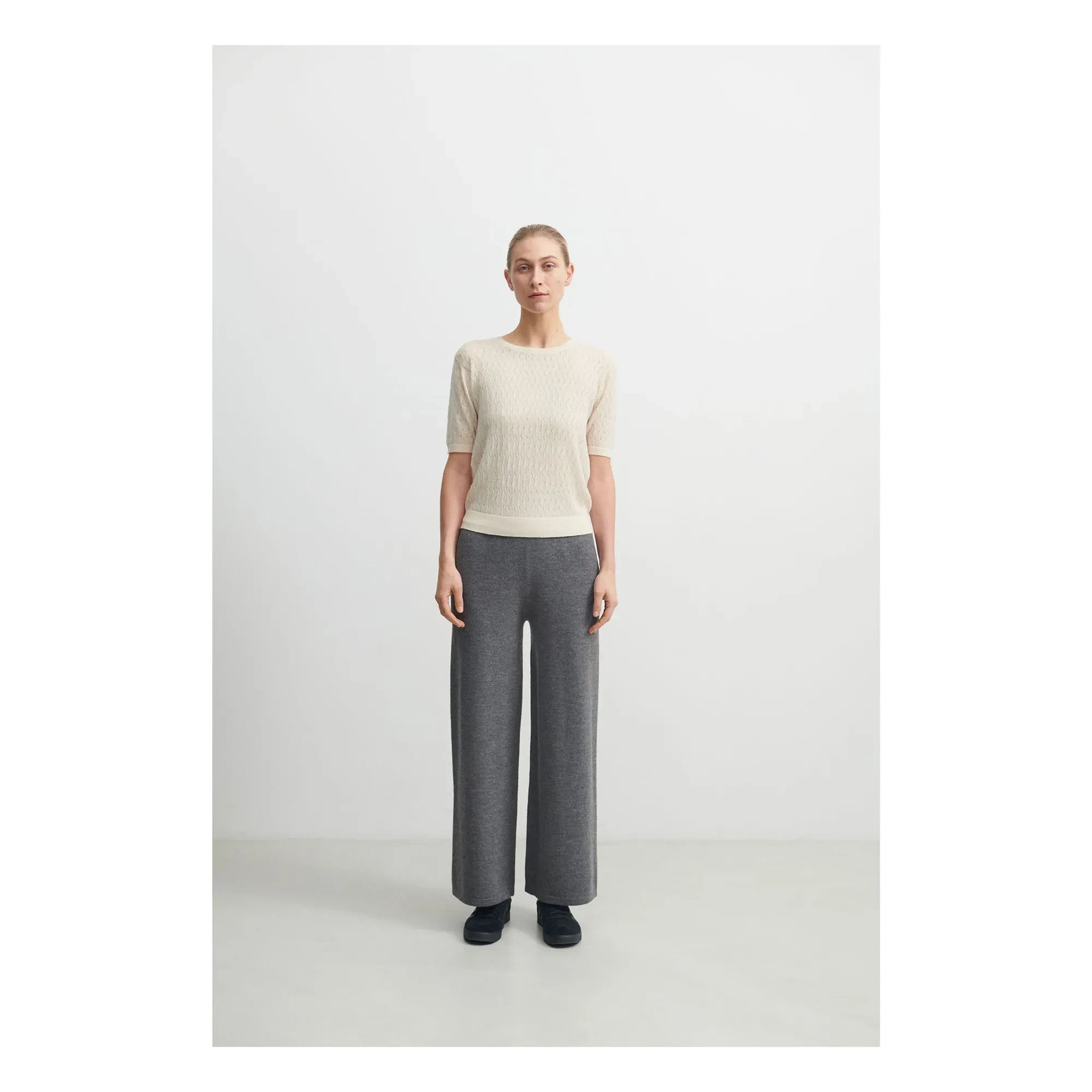 FUB - Pointelle Fine Knit Merino Wool Sweater - Women's Collection | Ivory