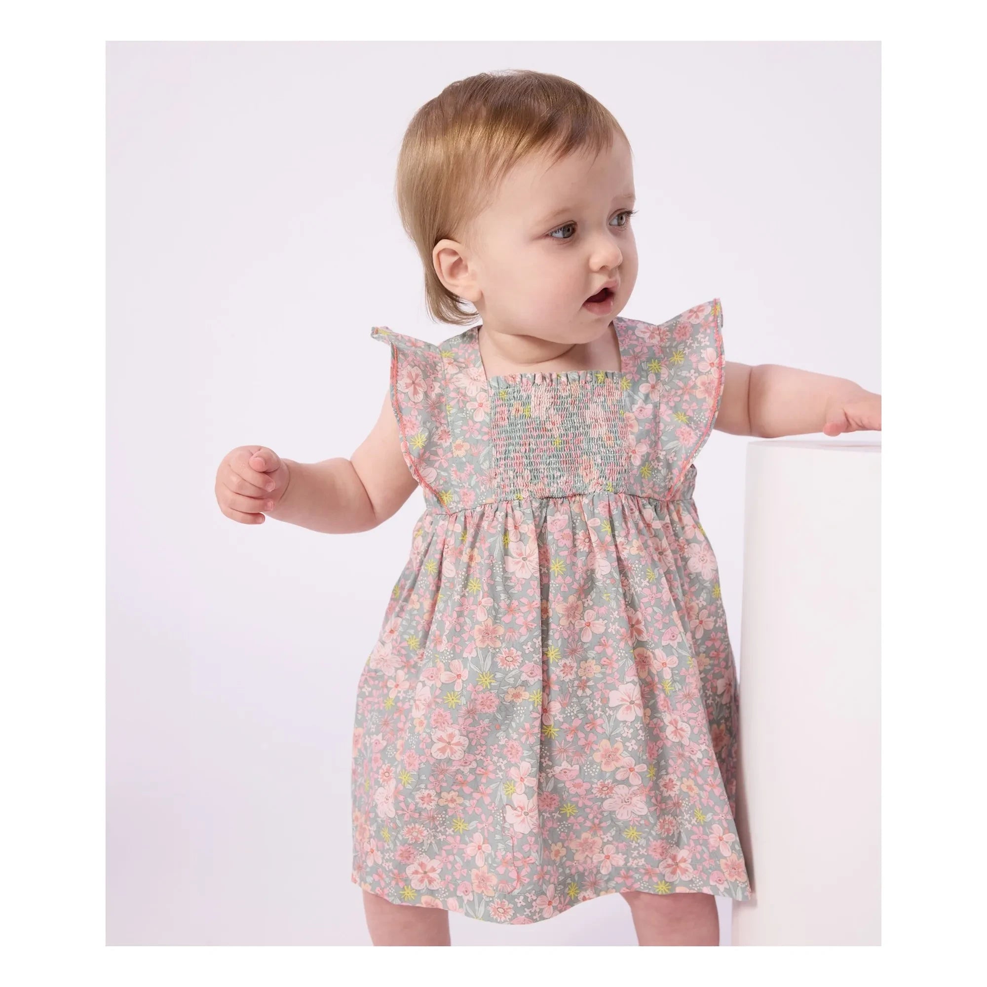 Petit Bateau - Set aus Kleid mit Blumenmuster und Bloomer aus Bio-Baumwolle | Graublau