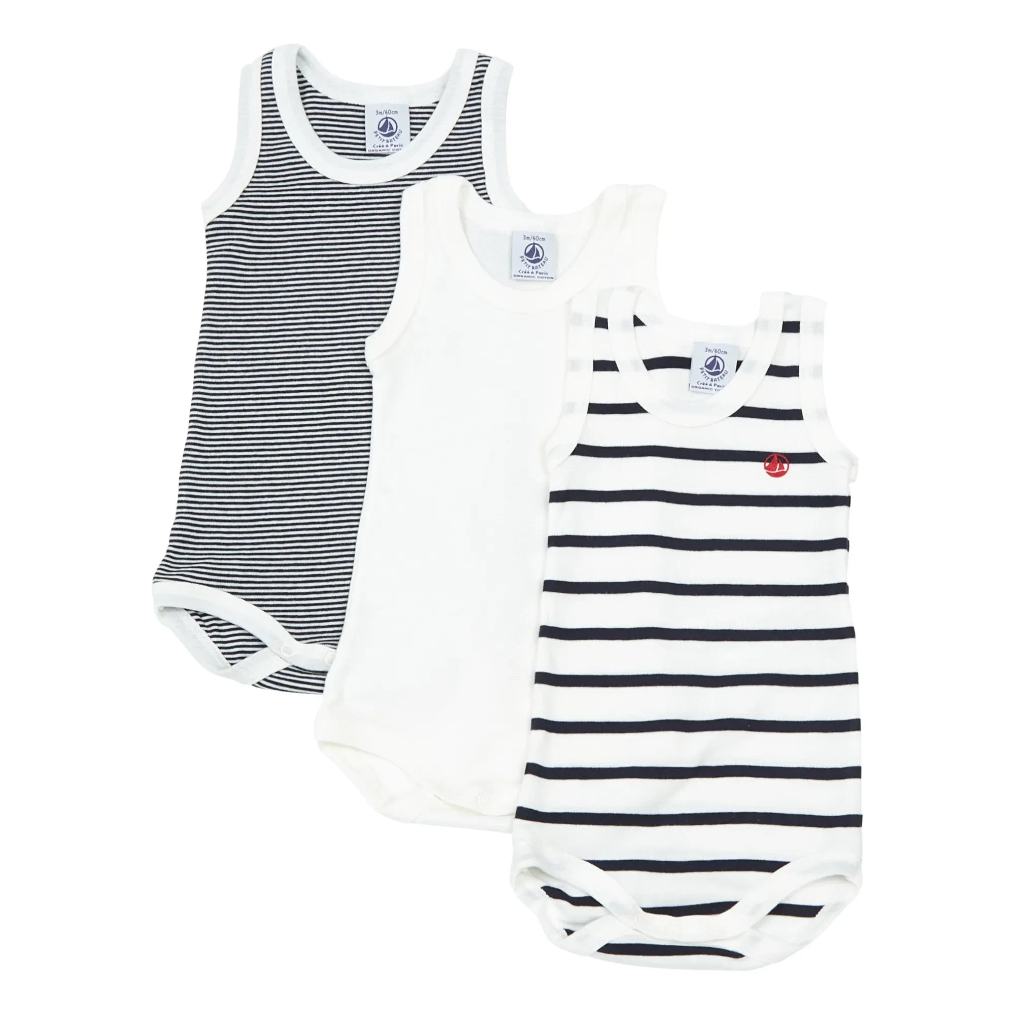 Petit Bateau - 3'lü Organik Pamuklu Çizgili Bebek Tulumları | Mavi