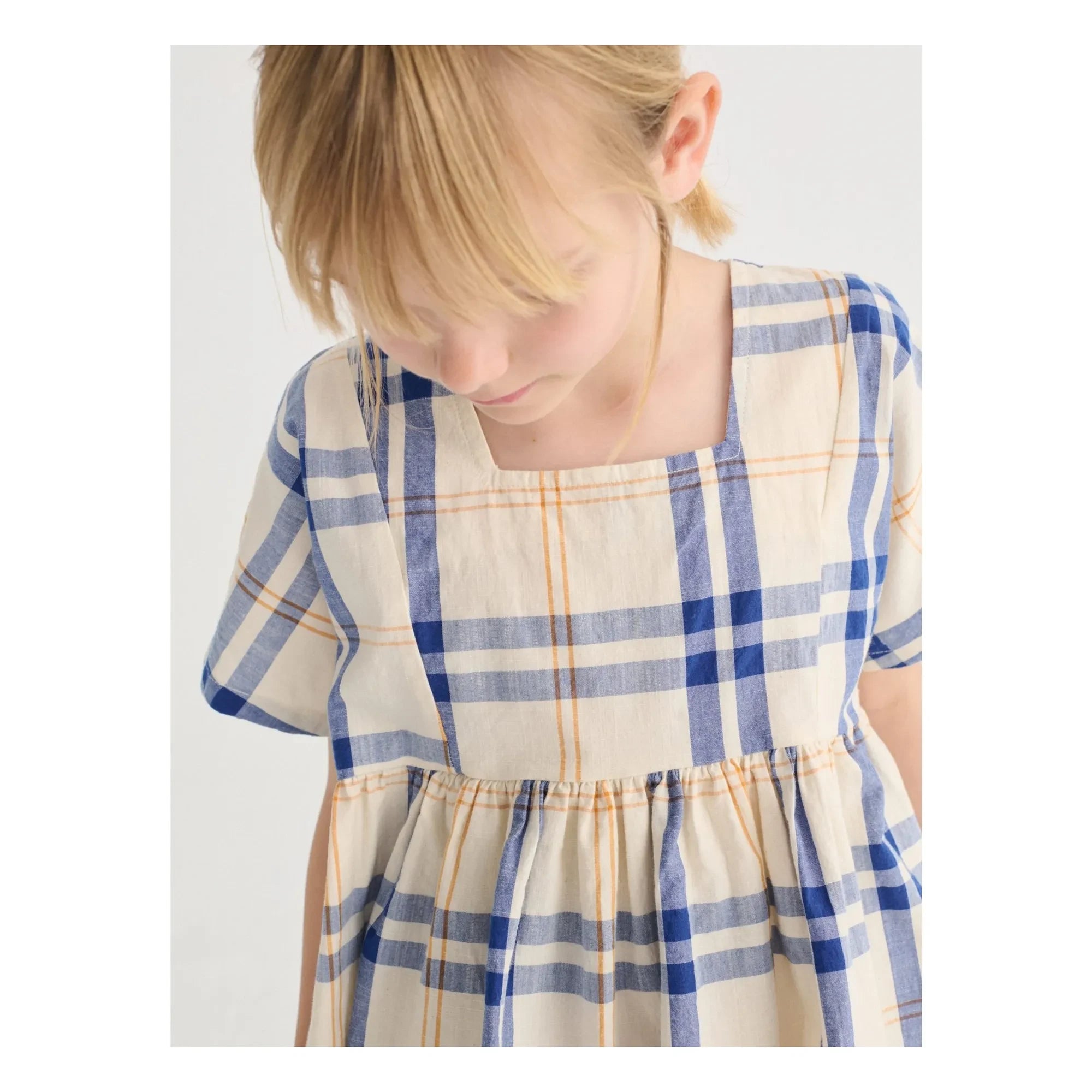 Bobo Choses - Tartan organik pamuk elbise | Ekru