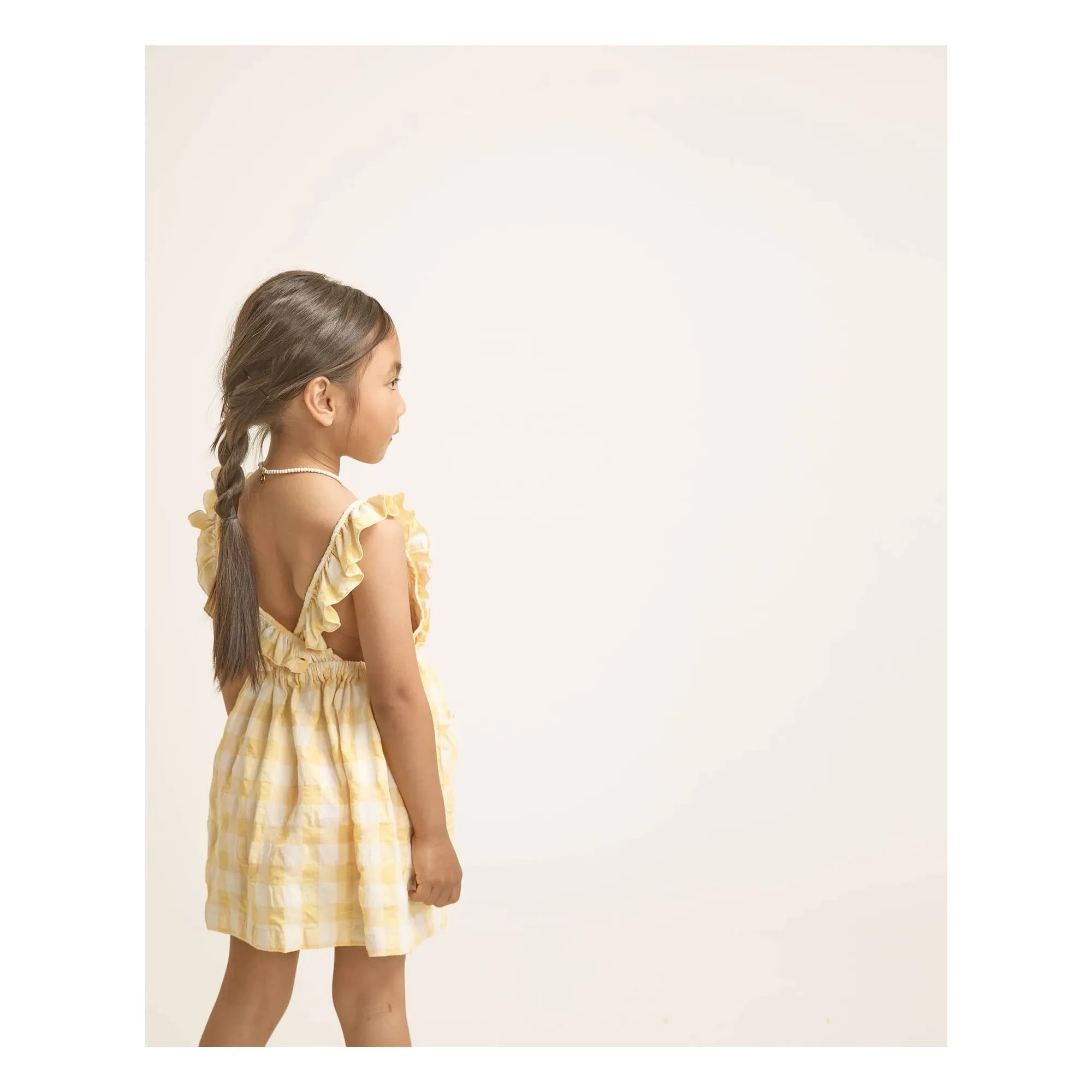 Búho - Gingham Kleid aus Bio-Seersucker-Baumwolle | Gelb