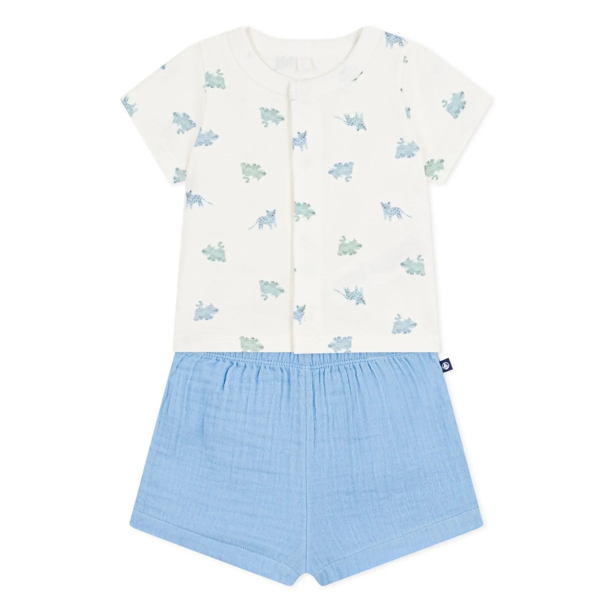 Petit Bateau - Hemd- und Shorts-Set mit Tiermuster aus Bio-Baumwollgaze | Blau