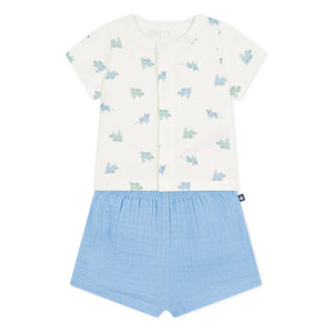 Petit Bateau - Hemd- und Shorts-Set mit Tiermuster aus Bio-Baumwollgaze | Blau
