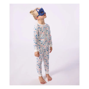 Petit Bateau - Organik pamuklu kedi maskeli ve çiçek desenli pijama takımı | Beyaz