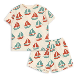 Konges Sløjd - Famo Bateaux T-Shirt und Shorts Set aus Bio-Baumwolle | Beige