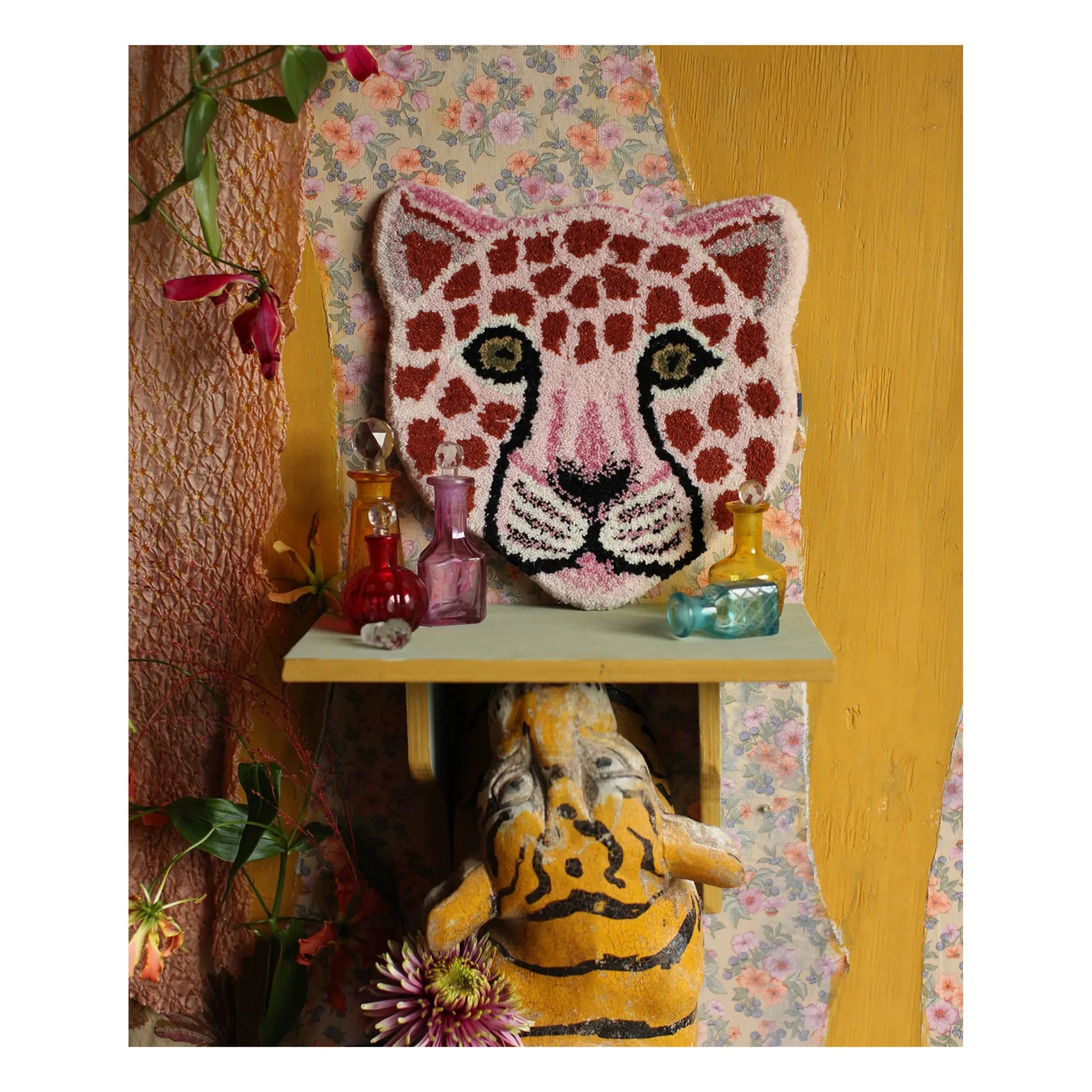 Doing Goods - Pembe leopar başlı yün halı | Pembe