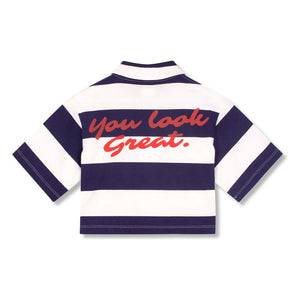 Wynken - Striped Organic Cotton Crop Shirt | Navy Blue