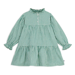 Petit Bateau - Organik Pamuk Poplin Ekose Geniş Elbise | Yeşil