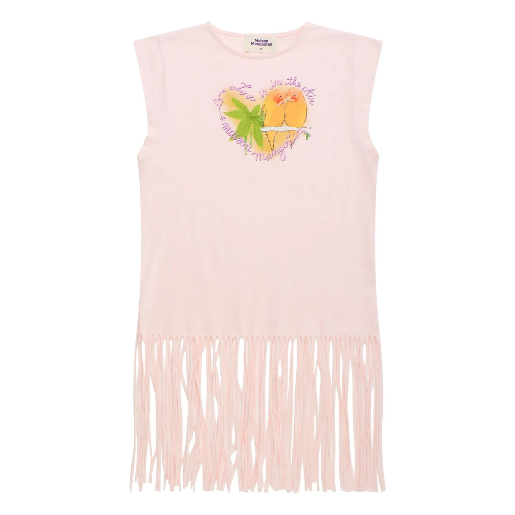 Maison Mangostan - Fransenkleid Vogelmotiv | Rosa